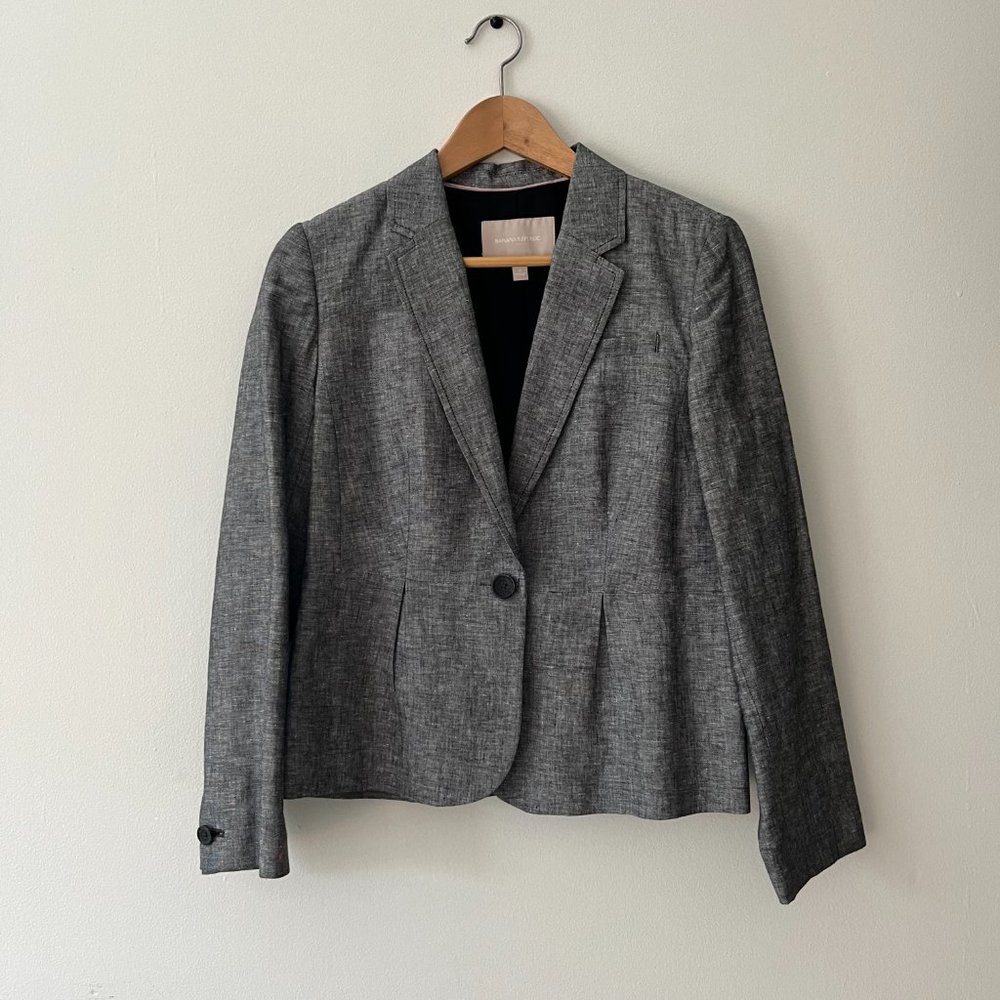 Banana Republic Linen Cotton Chambray Blazer Size 6 Petite